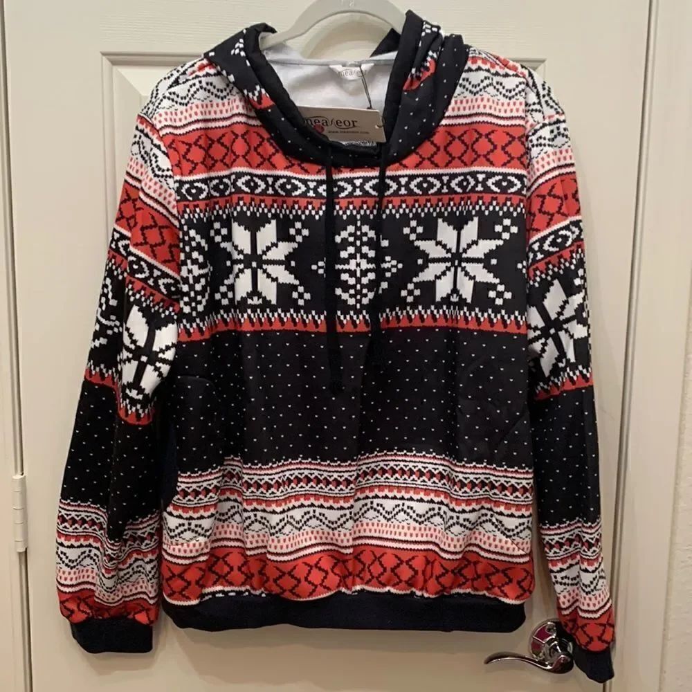 Meaneor Snow Flake JacketRed Black White Hooded  XXL Woman’s Unisex Jacket New